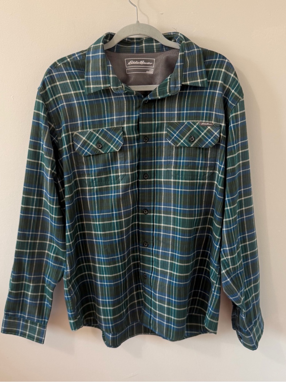 Eddie Bauer Dark Green & Blue Plaid Button-Down Shirt